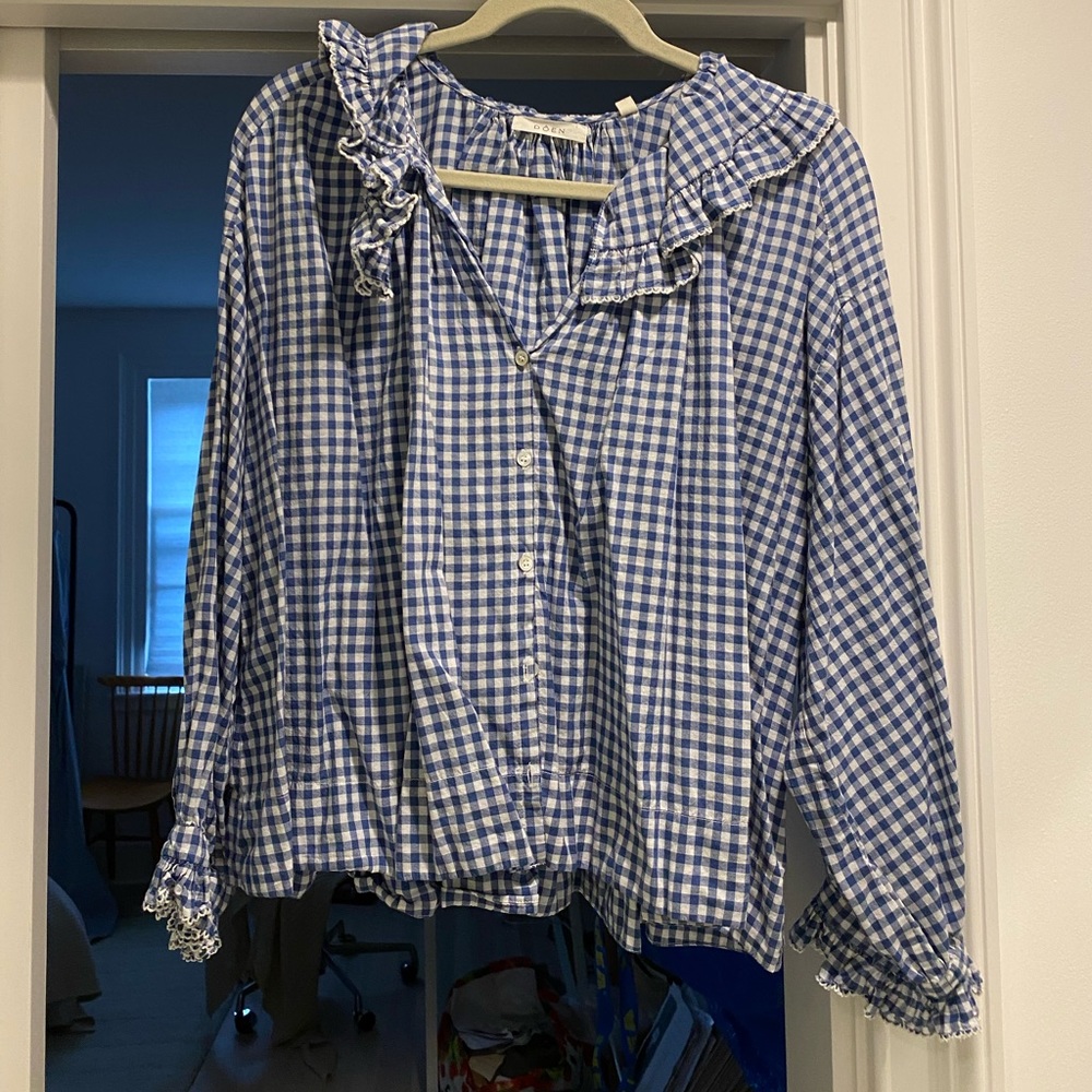 Doen Gingham Blouse 100% Cotton Size M